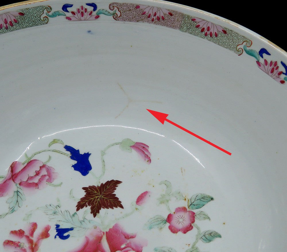 Gorgeous c1800-1850 Chinese Handpainted Floral Porcelain Centerpiece Punch Bowl