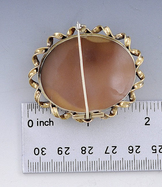 14k Yellow Gold Frame Pink Shell Cameo Pretty Woman Brooch Pin