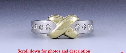 Fine Quality 18K White & Yellow Gold Diamond Heavy Ring