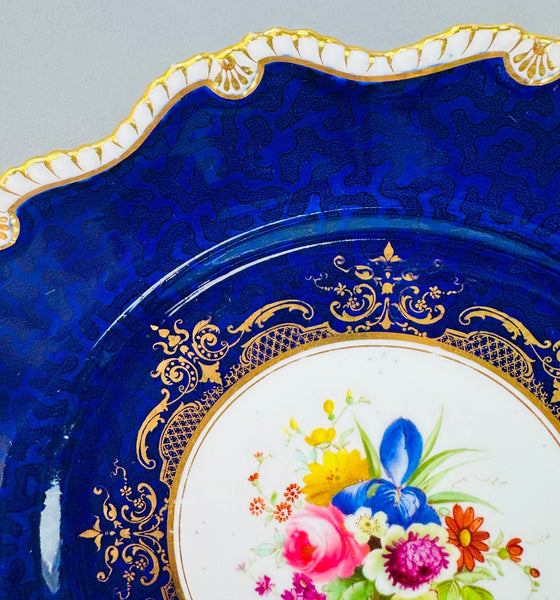 Fantastic Set 12 1903 Royal Worcester Cobalt Blue Handpainted Floral Plates
