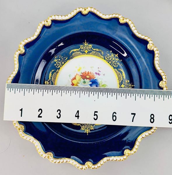 Fantastic Set 12 1903 Royal Worcester Cobalt Blue Handpainted Floral Plates