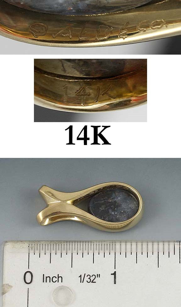 Hand Crafted Heavy Weight 14K Yellow Gold Fiery Opal Pendant