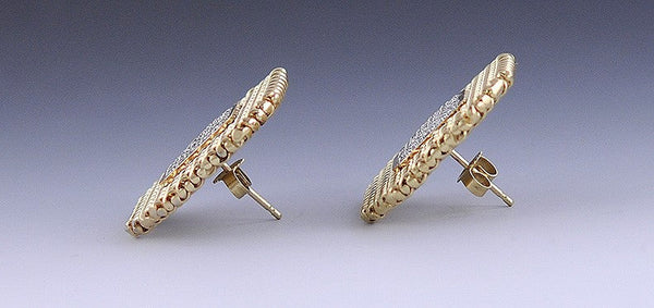 Great Pair Modern 14k Gold & Diamond Mesh Weave Checkerboard Earrings