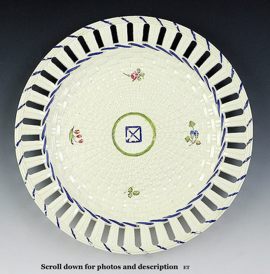 Lovely c1770-1800 English Creamware Hand Painted Reticulated Plate