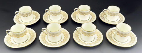 16pc Wedgwood Persephone Gold Swirl Demitasse Tea/Coffee Cups & Saucers