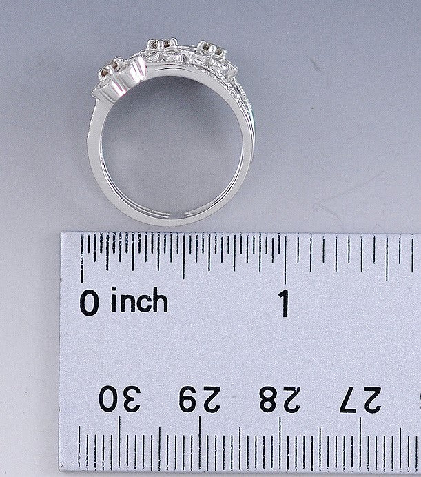 Floral Champagne & Light Green Diamond 14K White Gold Band Ring Size 7.25