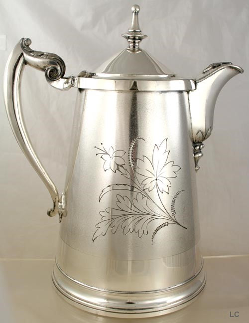 Antique Victorian Bright Cut Engraved Silver Plated Double Wall Ice Pitcher Jug