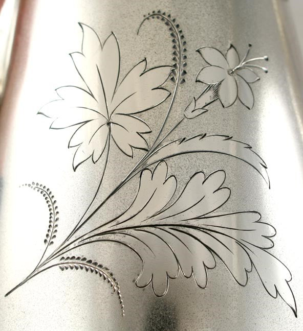 Antique Victorian Bright Cut Engraved Silver Plated Double Wall Ice Pitcher Jug