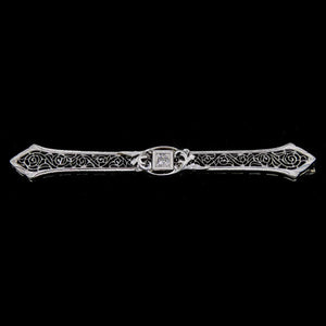 Antique Deco 10K White Gold Wire Filigree Diamond Bar Pin Brooch