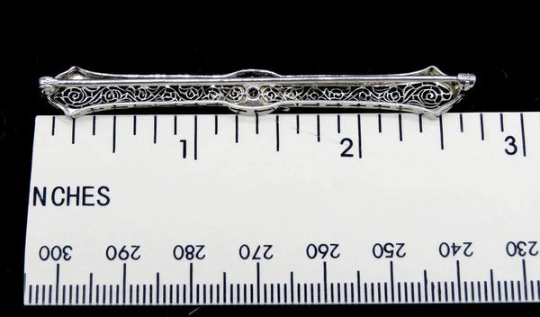 Antique Deco 10K White Gold Wire Filigree Diamond Bar Pin Brooch