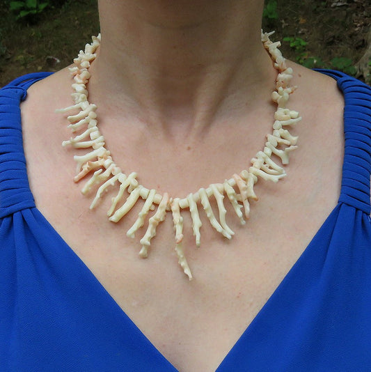 Antique Natural Branch White to Pink Coral Graduated Necklace