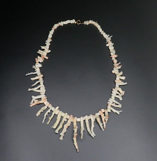 Antique Natural Branch White to Pink Coral Graduated Necklace