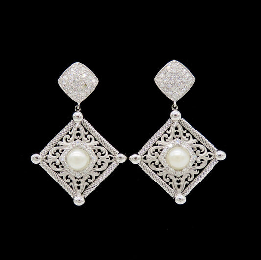 Dazzling Philipe Charriol 18k White Gold ~.40ct Diamond Drop Filigree Earrings