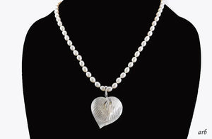 Gleaming Modern Pearl Necklace w/ Mother Of Pearl and Diamond Pendant