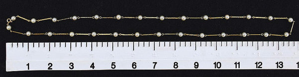Nice 18k Yellow Gold and Pearl Necklace w/ Textured Links 28 Inches