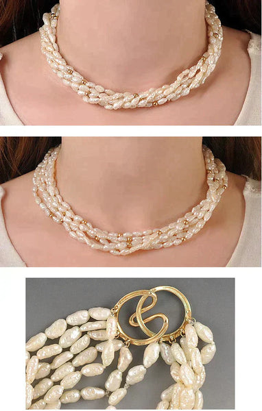 Modern Attractive Freshwater Pearl & 14K Gold Bead Necklace