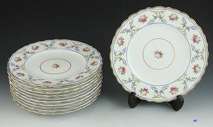11 English Coalport Porcelain Painted Gilt Floral Luncheon 9" Plates