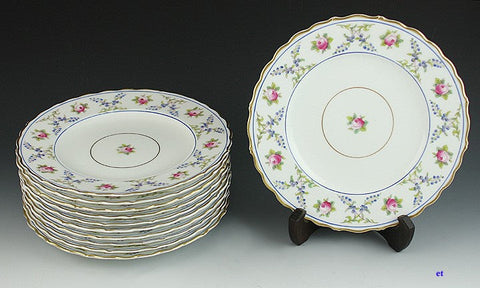 11 English Coalport Porcelain Painted Gilt Floral Luncheon 9" Plates