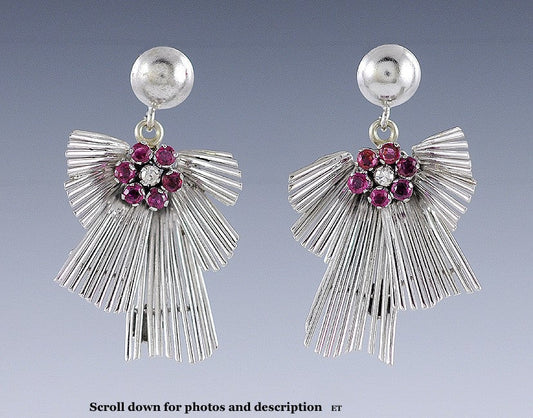 Sunburst Ruby & Diamond 18k White Gold Earrings