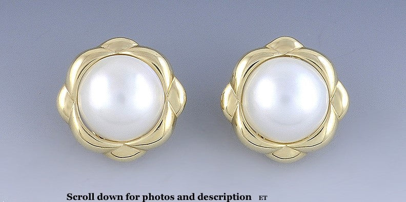 Elegant Mabe Pearl 14k Yellow Gold Earrings - Clip Backs