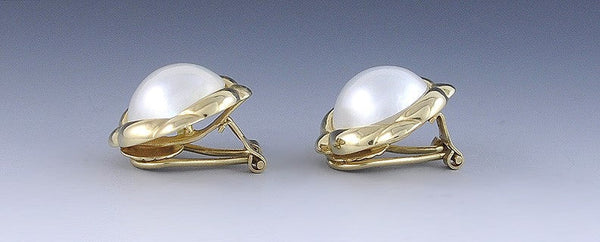 Elegant Mabe Pearl 14k Yellow Gold Earrings - Clip Backs