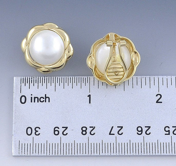 Elegant Mabe Pearl 14k Yellow Gold Earrings - Clip Backs