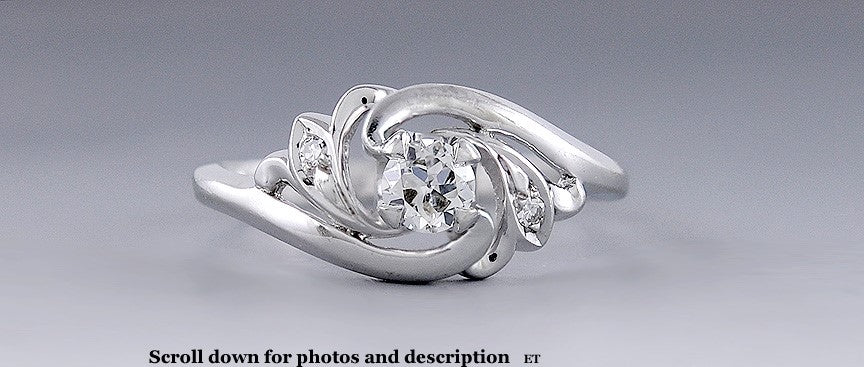 Lovely Vintage c1930s Diamond and 14k White Gold Spiral Whirl Ring