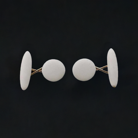 Quality 14k Yellow Gold & White Enamel Cufflinks