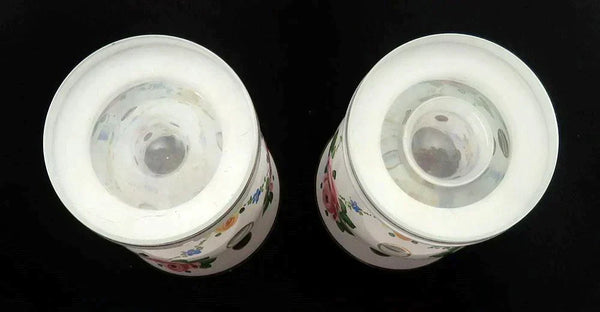 Pair Antique c1890 Bohemian Hand Painted Glass Flower Vases