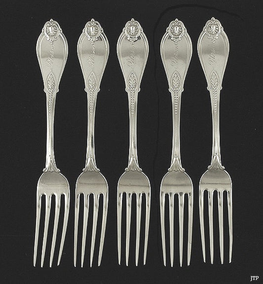 5 Old Whiting Armor Pattern Sterling Silver Forks