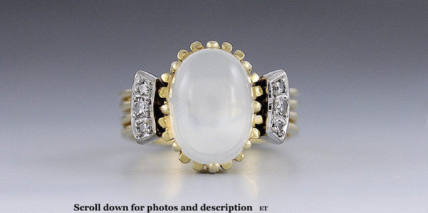 Beautiful Victorian 18K Yellow & White Gold Moonstone Ring w/ Diamonds