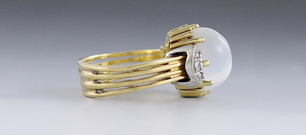 Beautiful Victorian 18K Yellow & White Gold Moonstone Ring w/ Diamonds