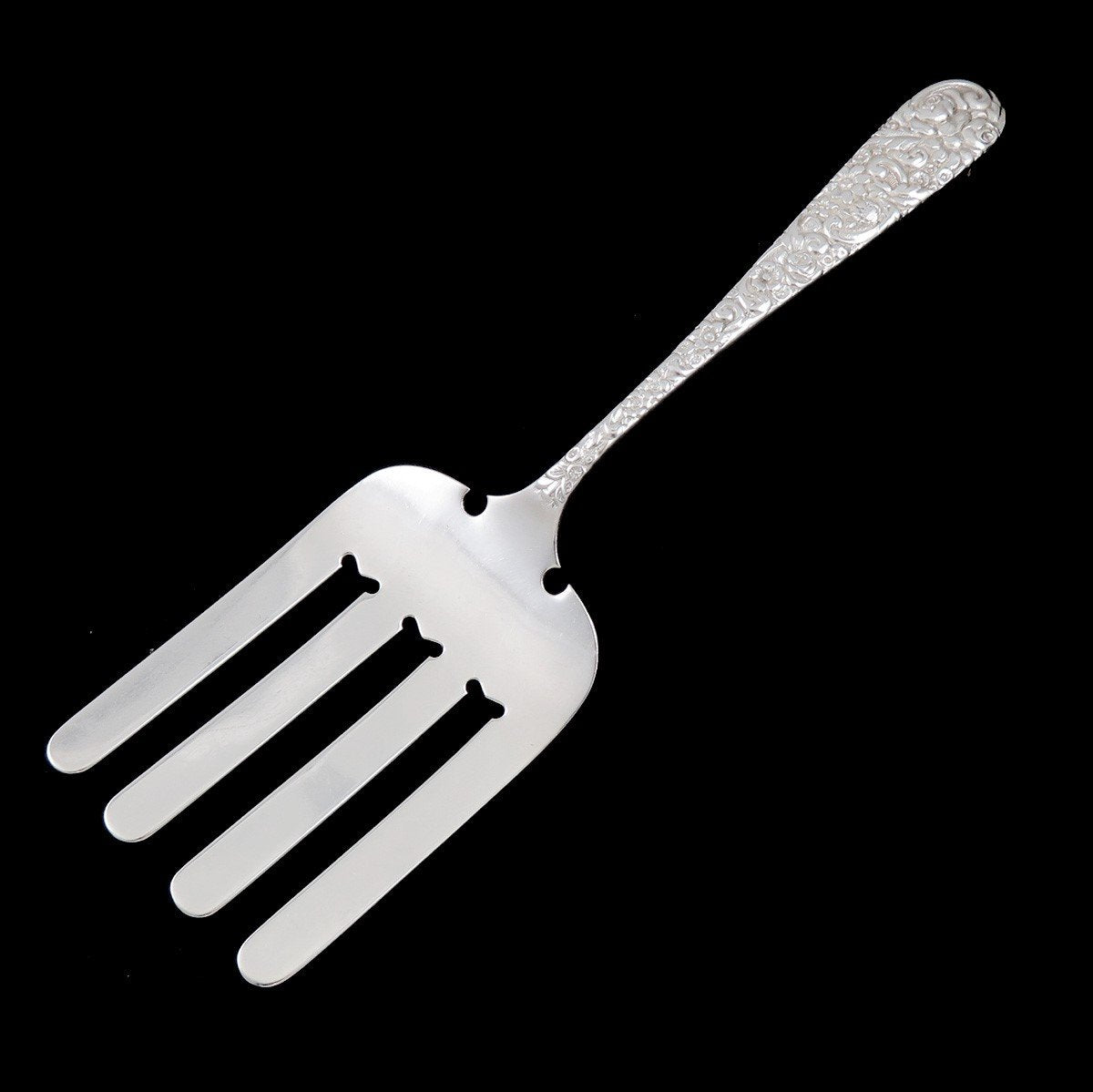 c1890 Sterling Silver Jacobi Jenkins Baltimore Repousse Asparagus Serving Fork