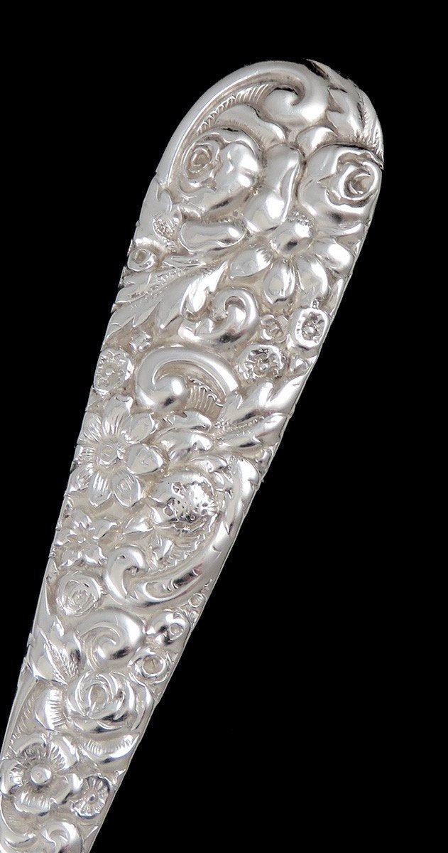 c1890 Sterling Silver Jacobi Jenkins Baltimore Repousse Asparagus Serving Fork