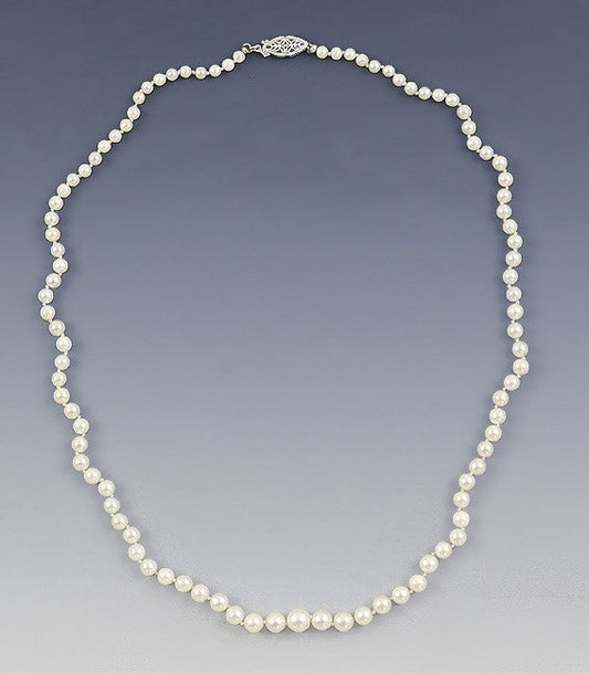 Stunning Strand Graduated Pearls w/14K White Gold Filigree Clasp Necklace