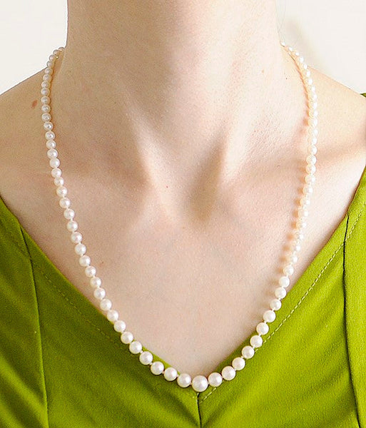 Stunning Strand Graduated Pearls w/14K White Gold Filigree Clasp Necklace