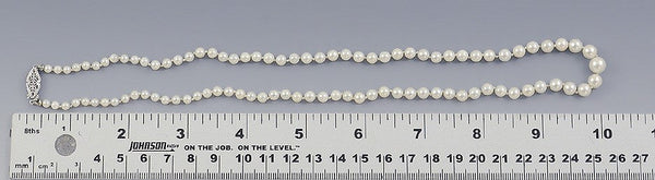 Stunning Strand Graduated Pearls w/14K White Gold Filigree Clasp Necklace