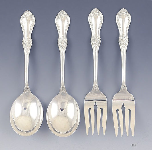 4 pc Set International Co Wild Rose Sterling Silver 2 Soup Spoons, 2 Salad Forks