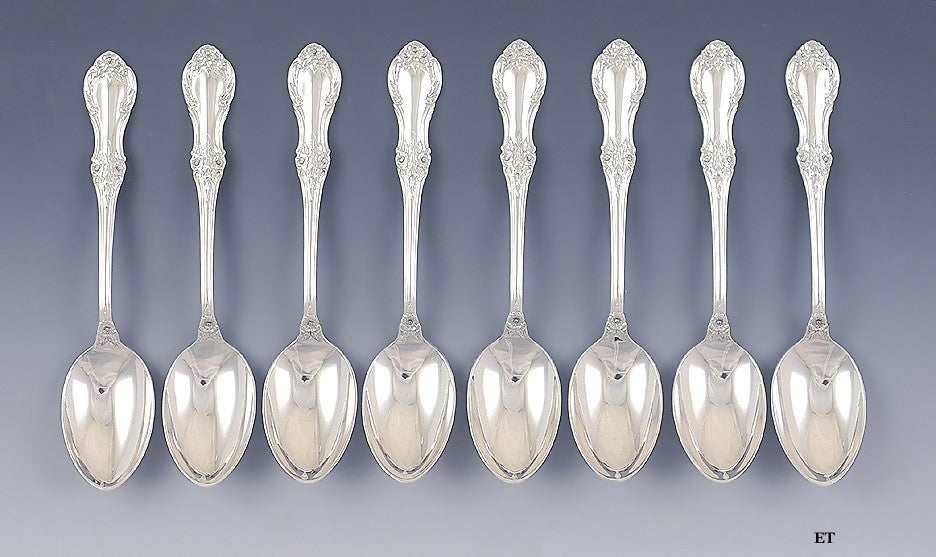 Fine Set 8 International Co Wild Rose Sterling Silver Teaspoons