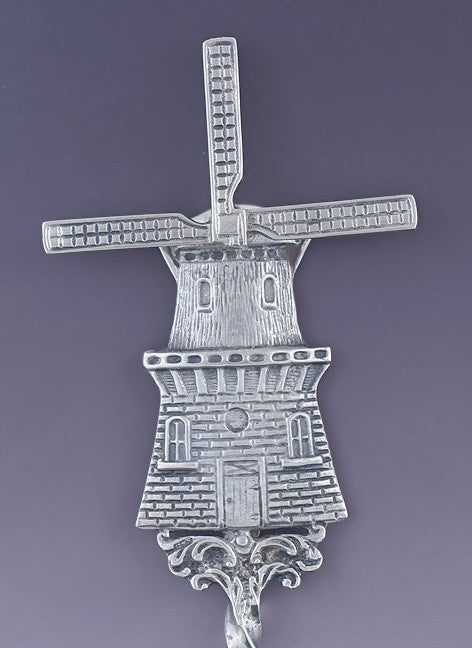 Antique c1900 Dutch Silver Long Twist Handle Windmill Lion Crest Serving Spoon