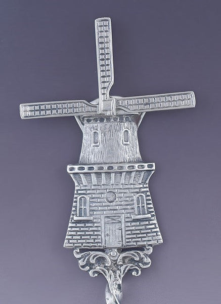 Antique c1900 Dutch Silver Long Twist Handle Windmill Lion Crest Serving Spoon