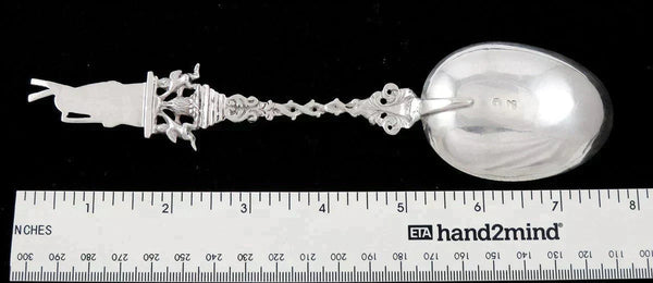 Antique 1897 Dutch Silver Angels Cherubs Windmill Serving Spoon 7 3/4"