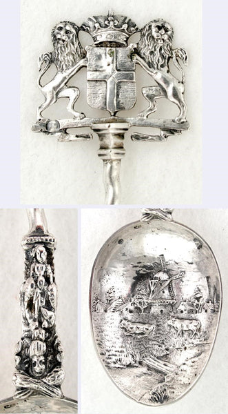 Antique 1913 Dutch Silver Openwork Farm Scene Figural Serving Spoon