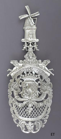 1891 Wonderful Dutch .833 Silver Large Serving Spoon w Windmill Handle