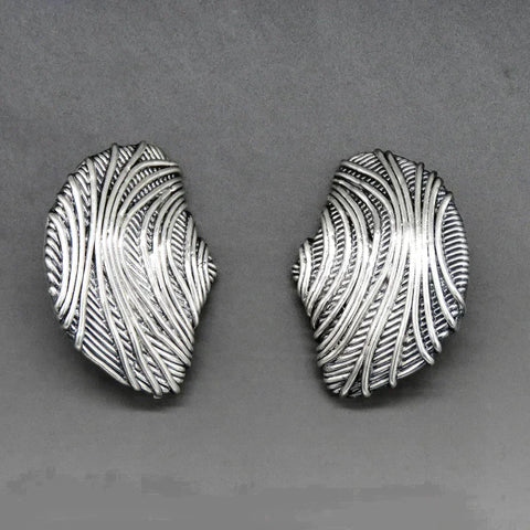 Vintage Handcrafted Artisan Sterling Silver Statement Clip On Earrings