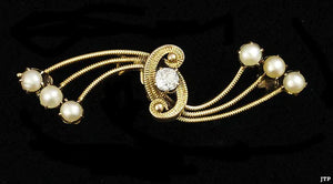 Fine Quality American Victorian 14K Gold Diamond & Pearl Pin