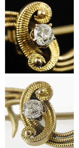 Fine Quality American Victorian 14K Gold Diamond & Pearl Pin