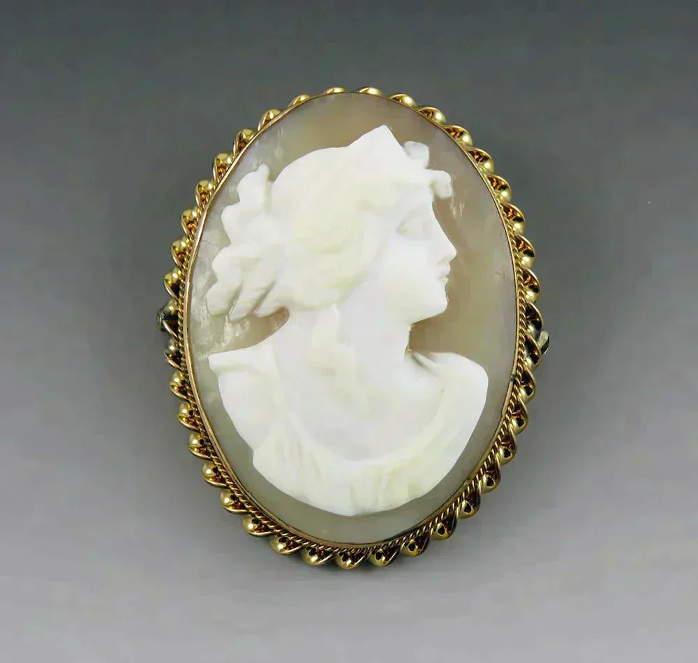 Antique American Victorian Gold Filled Natural Shell Cameo Pin Brooch