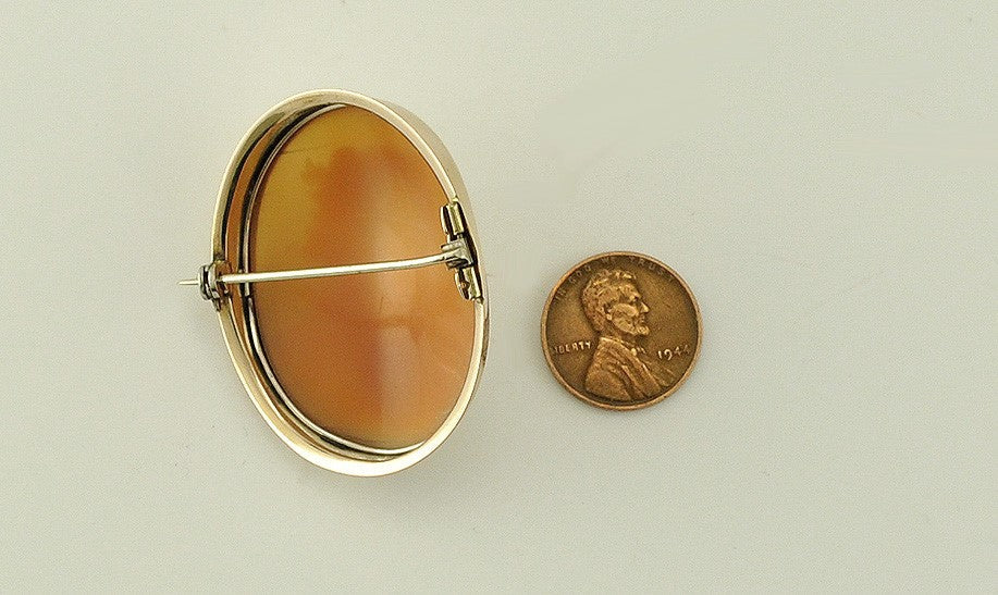 Antique Victorian Genuine Carved Cameo 14K Yellow Gold Frame High Relief