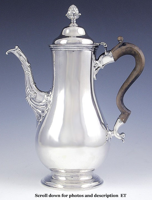Rare Old c1765 Irish Sterling Silver Classical Form Coffee Pot
